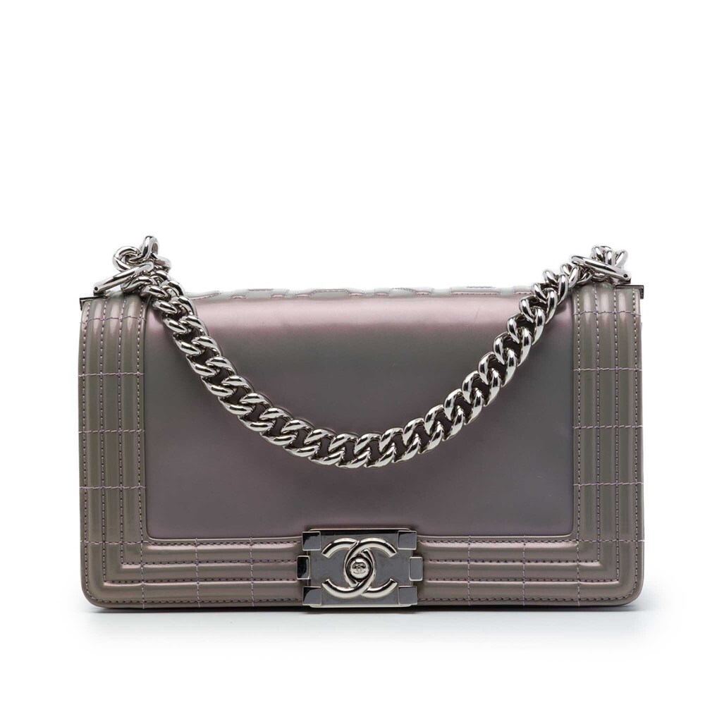 Pre-Loved Chanel Old Medium Iridescent Patent Boy Reverso Flap